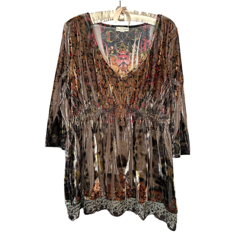 Vintage Velvet Babydoll Top Women's 2XL Y2K Whimsigoth Dark Romantic Beaded Trim